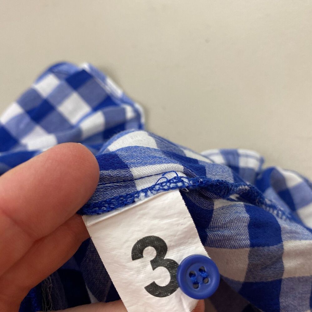 Zara‎ Basic Top Medium Womens Buffalo Plaid Button Up Pocket Silky Blue White - Picture 12 of 13